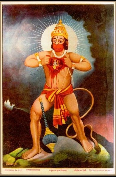 Lord Hanuman with Rama and Sita